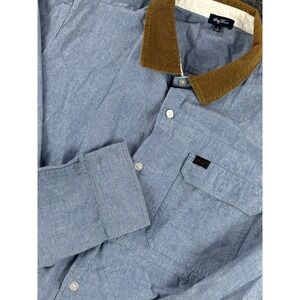 LRG Chambray Shirt Mens Large Corduroy Collar Button Up Streetwear Blue
